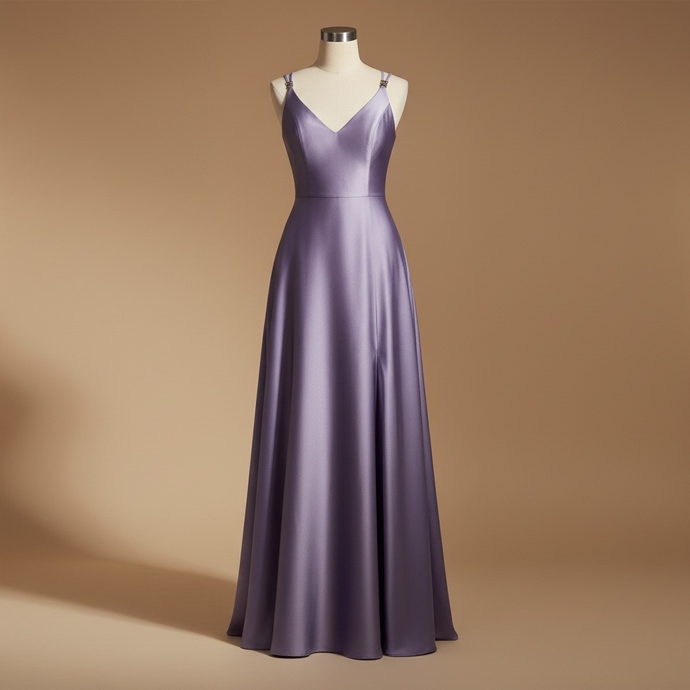 B Darlin Purple Satin Prom Dress A Line Slit Formal Size 5/6 Evening Gown
